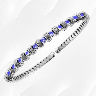 12-T0050 - 18K White Gold Over Sterling Silver Tanzanite & Cubic Zirconia Flex Bracelet