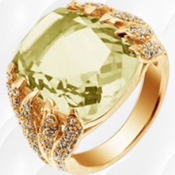 22-L9593 - 18K Yellow Gold Over Sterling Silver Lemon Quartz Gemstone & Cubic Zirconia Hugging Vines Ring