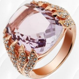 22-P9593 - 18K White Gold Over Sterling Silver Pink Amethyst Gemstone & Cubic Zirconia Hugging Vines Ring