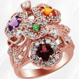 22-R2446 - 18K Rose Gold over Sterling Silver Round Cut Multi Gemstone & Cubic Zirconia "Bouquet Flower" Ring
