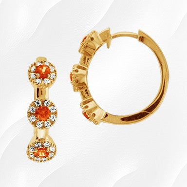 34-C0232 - 18K Yellow Gold Over Sterling Silver Citrine Gemstone & Cubic Zirconia Halo Station 1" Oval Hoop Flex Earrings