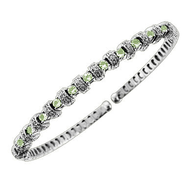 12-P0050 - 18K White Gold Over Sterling Silver Peridot & Cubic Zirconia Flex Bracelet